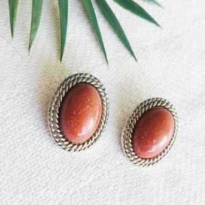 80's Oval Clip on Earings Red Gold Rope